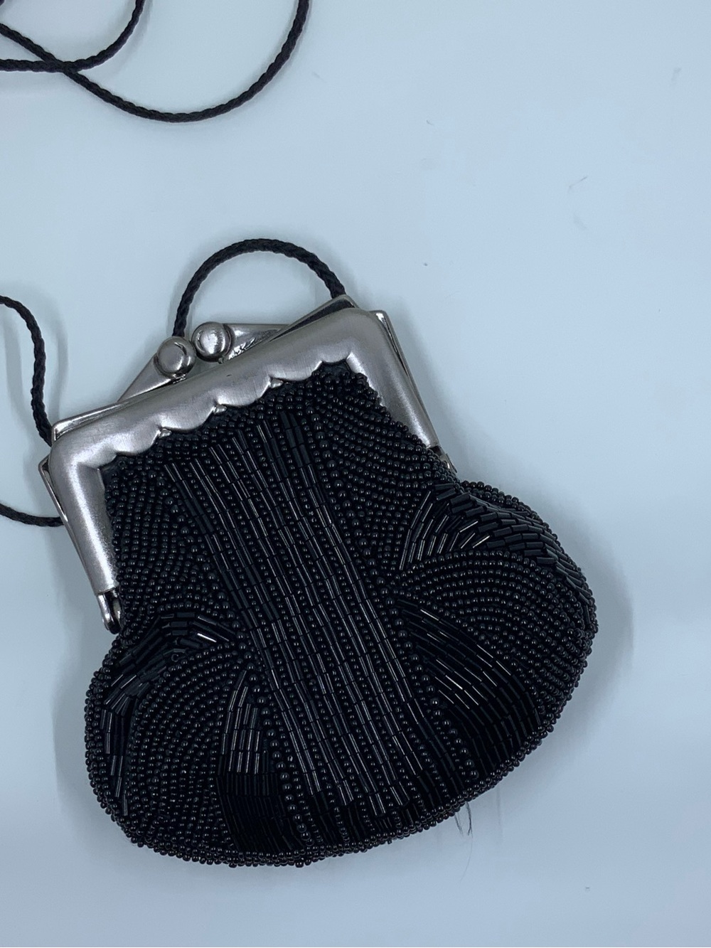 Vintage Black Kiss Lock Beaded Evening Bag
